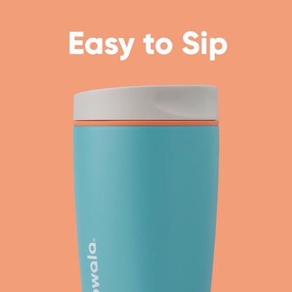 Owala SmoothSip Slider Insulated Stainless Steel Coffee Tumbler, Reusable Iced Coffee Cup, Hot Coffee Travel Mug, BPA Free 20 oz, Grey/Blue (High Dive)