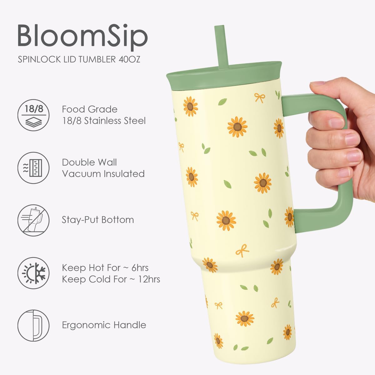 SANDJEST Pickleball Stainless Steel Locking Lid Silicone Straw Tumbler with Handle 40oz, Insulated Stainless Steel Travel Cup for Women Girls Friends Players, Gift Idea for Birthday Christmas