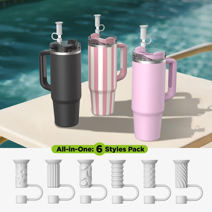 6 Pcs Straw Cover Caps with Suction Base, 0.4in/10mm Straw Toppers for Stanley Cup 30/40 oz, Multicolor