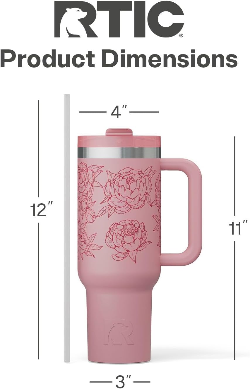 RTIC 30 oz Road Trip Tumbler Double-Walled Ceramic Lined InsulatedStainless Steel Portable Travel Coffee Mug Cup with Lid, Handle and Straw, Periwinkle Bouquet