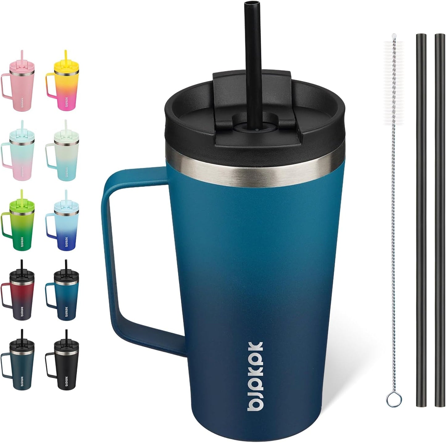 BJPKPK Insulated Tumbler with Handle, 18oz Insulated Tumblers with Lid and Straw, Stainless Steel Metal Water Bottles, Coffee Travel Mugs, Cups, Marshmallow