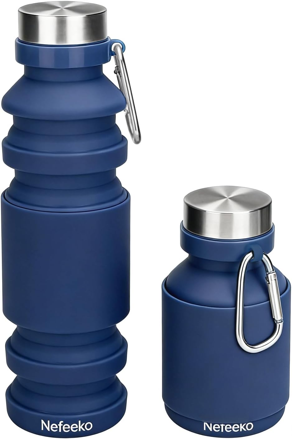 Nefeeko Collapsible Water Bottle, Reuseable BPA Free Silicone Foldable Water Bottles for Travel Gym Camping Hiking, Portable Leak Proof Sports Water Bottle with Carabiner