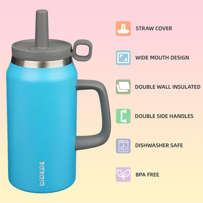 BJPKPK 50oz Insulated Tumbler with Handle Stainless Steel Travel Coffee Mug with Lid Reusable Large Water Bottle with Straw,Sky