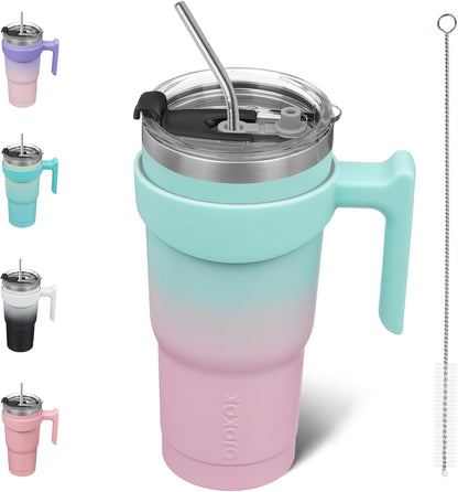 BJPKPK Tumbler With Handle And Straw Lid 40 oz Stainless Steel Insulated Coffee Tumbler Cups For Home, Office or Car,Turquoise