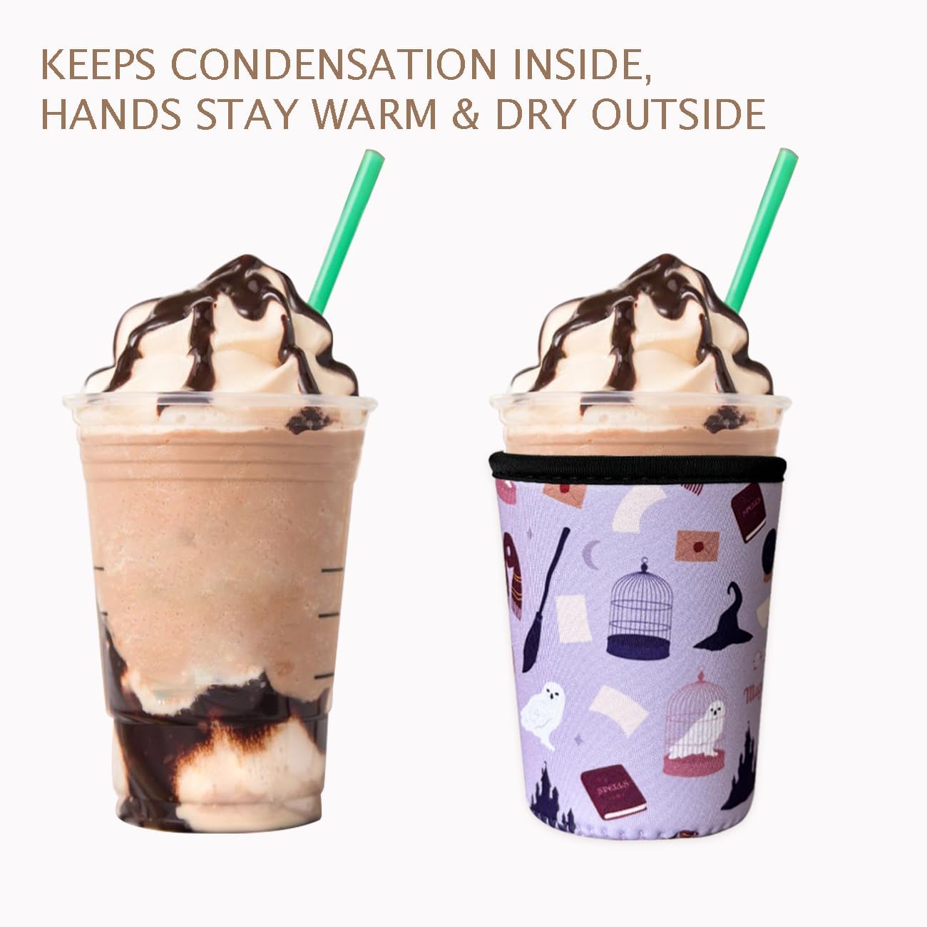 Reusable Insulated Neoprene Iced Coffee Cup Sleeve, Durable Drink Sleeve for Cold Beverages, Beverage Holder for Iced Coffee, Floral Checkers