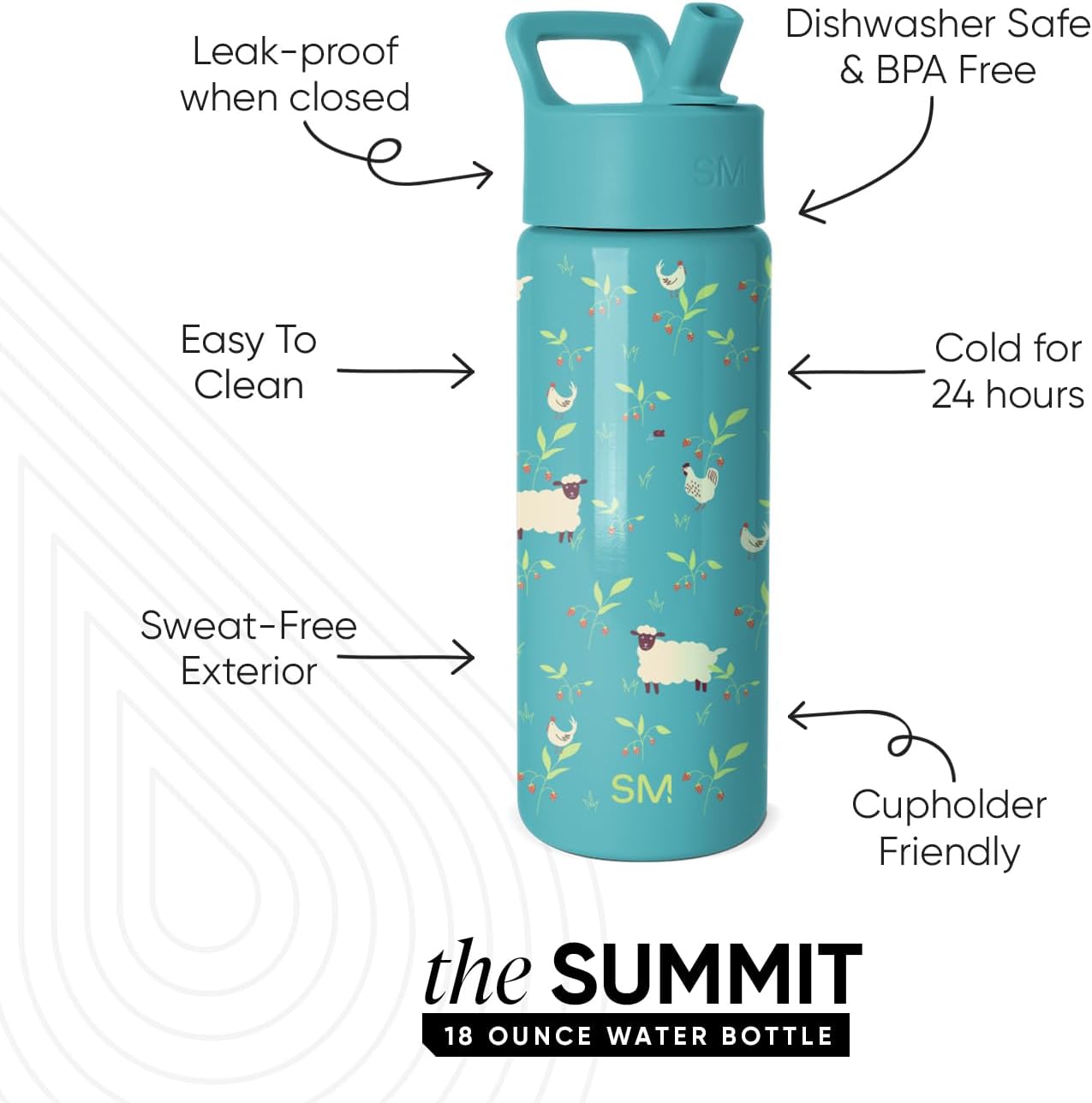 Simple Modern Kids Water Bottle with Straw Lid | 14oz Insulated Stainless Steel Kids Tumbler & Spill Proof Toddler Cup for School, Girls, Boys | Summit | Chloe Floral - Colors A
