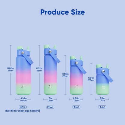 ENCOOL Insulated Water Bottle with Straw Stainless Steel Water Bottle, Leak-Proof, BPA-Free, Double Wall Vacuum Keeps Cold for 24 Hours for Sports, Travel, School (26 oz, Cotton Candy) - Colors C