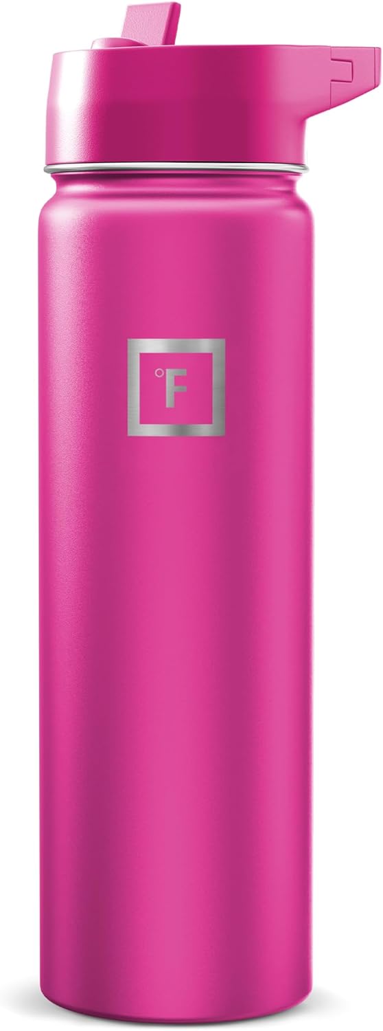 IRON °FLASK Camping & Hiking Hydration Flask with Straw, Wide Mouth Insulated Stainless Steel Sports Water Bottle - 22 oz Aurora