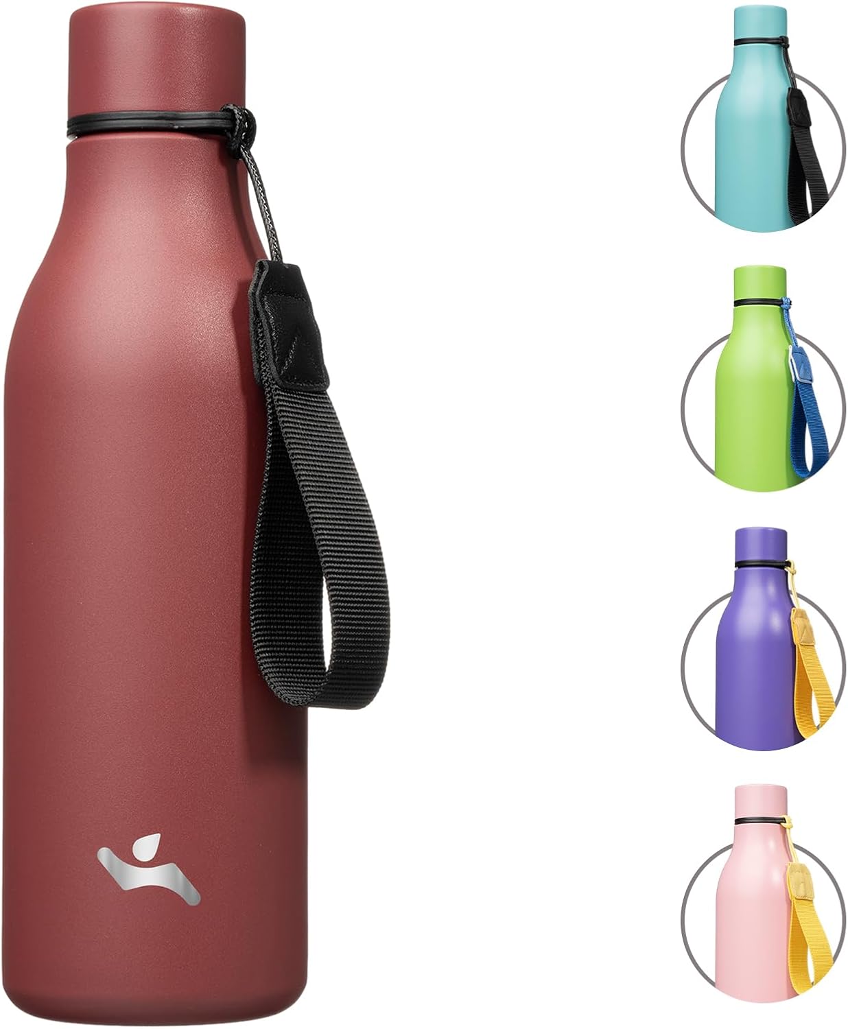 Konokyo Insulated Water Bottle with Strap,18 oz Double Wall Stainless Steel Vacuum Bottles Metal Water Flask,Macaron Green - Colors B