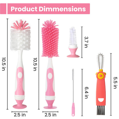 Ariseno 5-in-1 Baby Bottle Cleaner Set, Including Nylon & Silicone Bottle Brush, Cap, Straw & Nipple Brushes, BPA-Free (Grey)