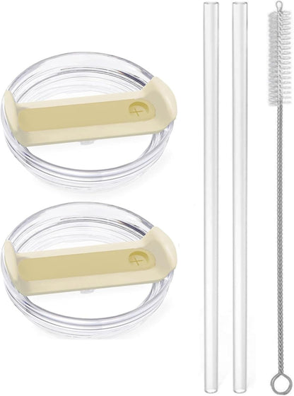 2pcs Tumbler Lid for Stanley 40oz Cup,Replacement 40 oz Tumbler Lid,2Pcs Extra Long Reusable Straws and 1Pcs Cleaning Brush (White)