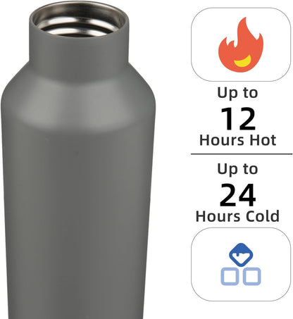 Konokyo Insulated Water Bottle with Straw,25 OZ Double Wall Vacuum Stainless Steel Water Flask with 2 Lids,Black