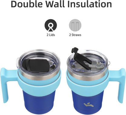 Konokyo 20 oz Tumbler with Handle and 2 Straw 2 Lid, Insulated Water Bottle Stainless Steel Vacuum Cup Reusable Travel Mug,Black