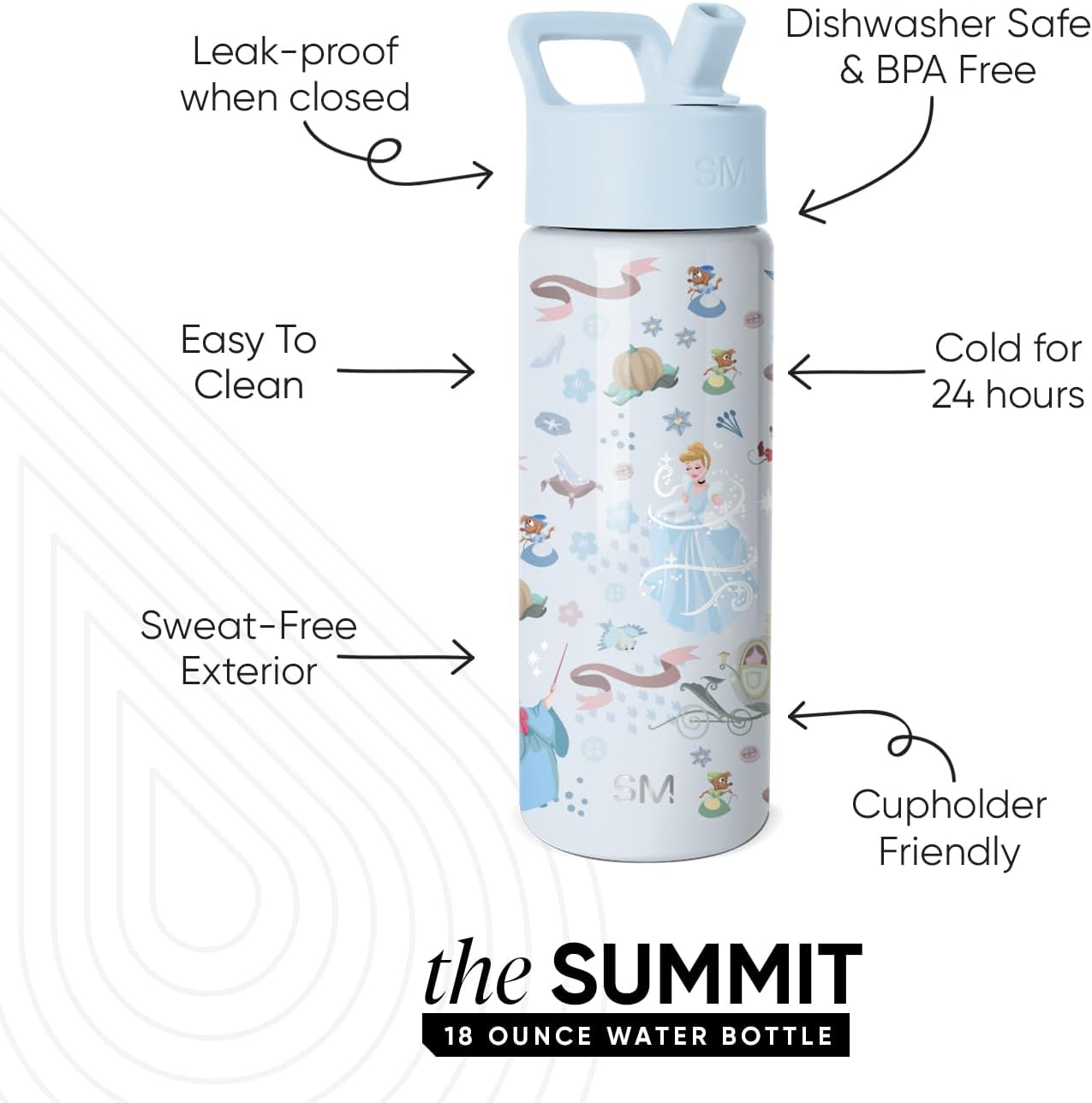 Simple Modern Disney Minnie Mouse Kids Water Bottle with Straw Lid | 14oz Insulated Stainless Steel Kids Tumbler & Spill Proof Toddler Cup for School, Girls, Boys | Summit | Minnie Mouse Fun - Colors A