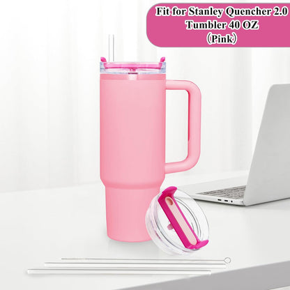 40oz Tumbler Lid Compatible for Stanley, 2 Pack Replacement Tumbler Lids Fit for Stanley Quencher 2.0 Tumbler 40 OZ, with Straws and Cleaning Brush (Orchid)