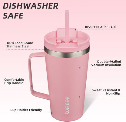 BJPKPK Insulated Tumbler with Handle, 18oz Insulated Tumblers with Lid and Straw, Stainless Steel Metal Water Bottles, Coffee Travel Mugs, Cups, Marshmallow