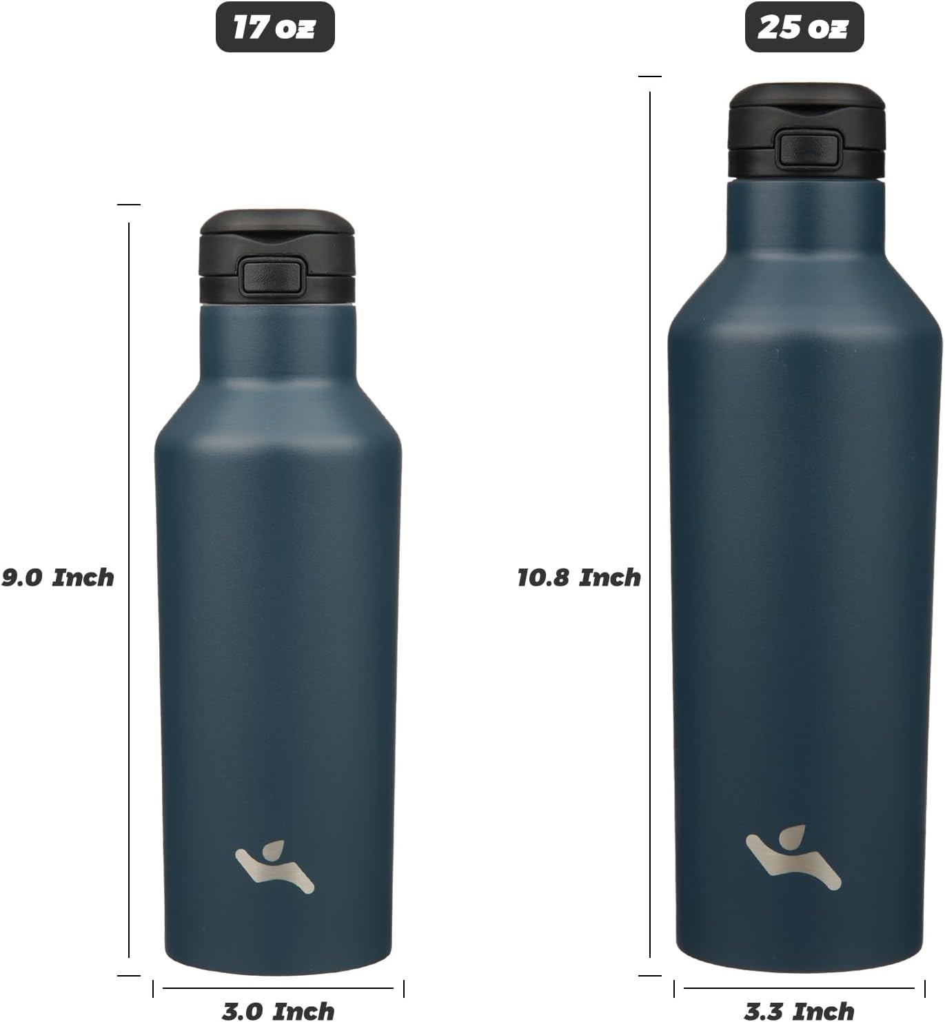 Konokyo Insulated Water Bottle with Straw,25 OZ Double Wall Vacuum Stainless Steel Water Flask with 2 Lids,Black