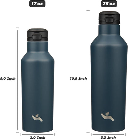 Konokyo Insulated Water Bottle with Straw,25 OZ Double Wall Vacuum Stainless Steel Water Flask with 2 Lids,Black