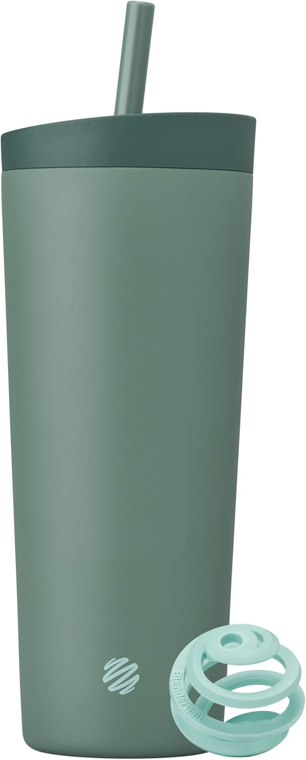 BlenderBottle 2-in-1 Insulated Stainless Steel Shaker Tumbler, Swig Leakproof Lid, Straw, BlenderBall, BPA Free, For Protein Shakes, Smoothies, And Pre Workout, 24 oz, Purple/Blue (Moon Mist)