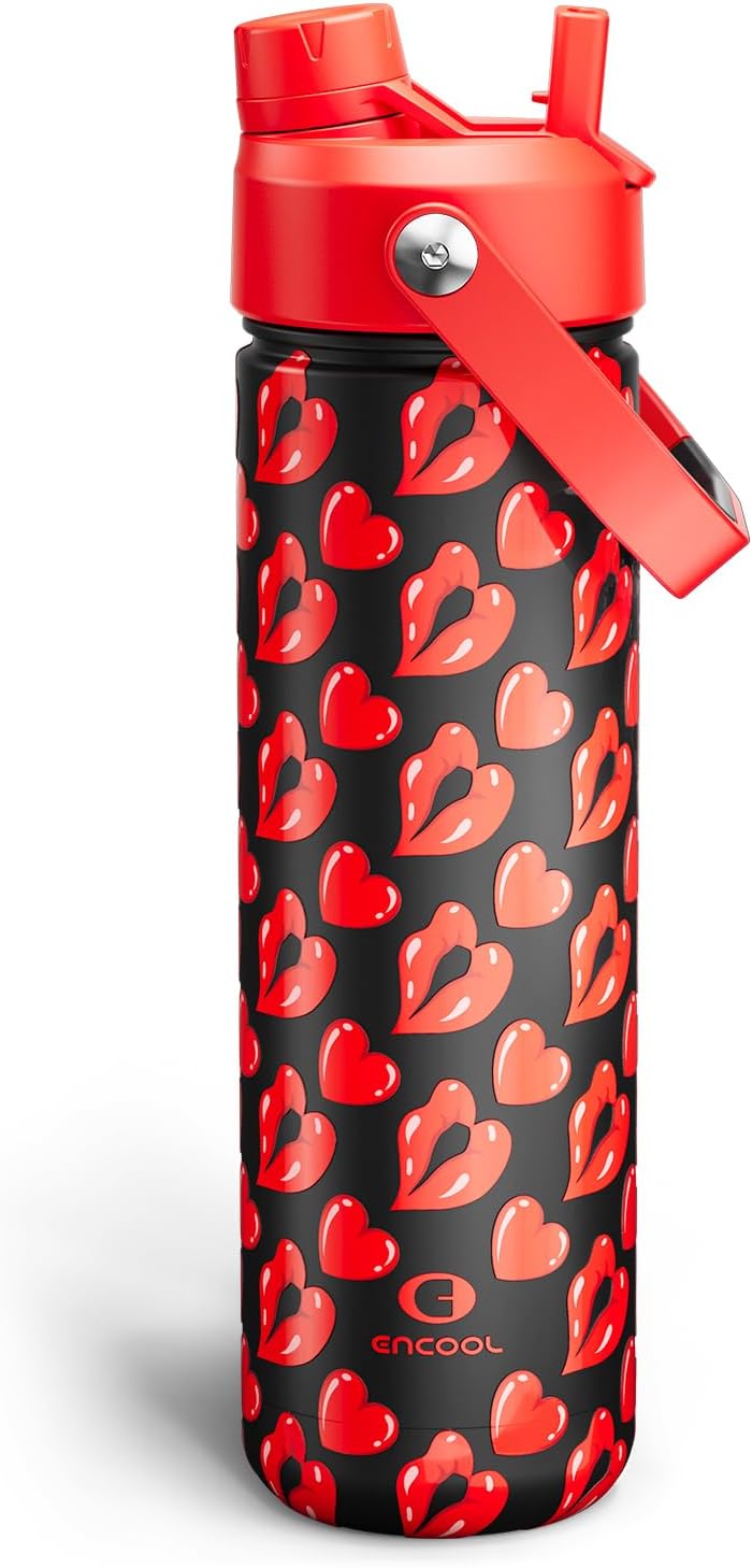 ENCOOL Insulated Water Bottle with Straw Stainless Steel Water Bottle, Leak-Proof, BPA-Free, Double Wall Vacuum Keeps Cold for 24 Hours for Sports, Travel, School (26 oz, Cotton Candy) - Colors D
