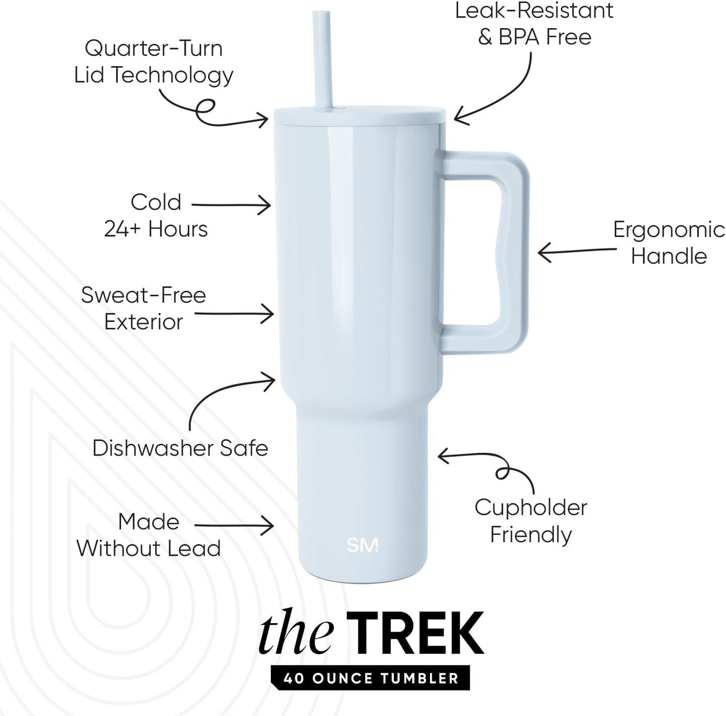 Simple Modern 40 oz Trek Tumbler with Handle and Straw Lid | Cup Holder Friendly Insulated Stainless Steel Travel Mug | Sea Glass Sage - Colors B