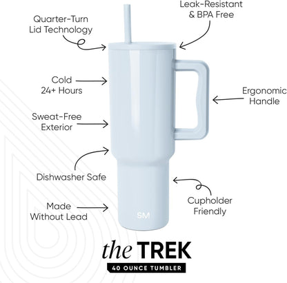 Simple Modern 40 oz Trek Tumbler with Handle and Straw Lid | Cup Holder Friendly Insulated Stainless Steel Travel Mug | Sea Glass Sage - Colors B