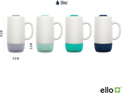 Ello Jane 18oz Ceramic Travel Mug with Handle, Splash-Resistant Slider Lid and Built-in Coaster, Perfect for Coffee and Tea, BPA Free, Dishwasher Safe, Gift for Him Her Mother's Day Birthday, Sandbar