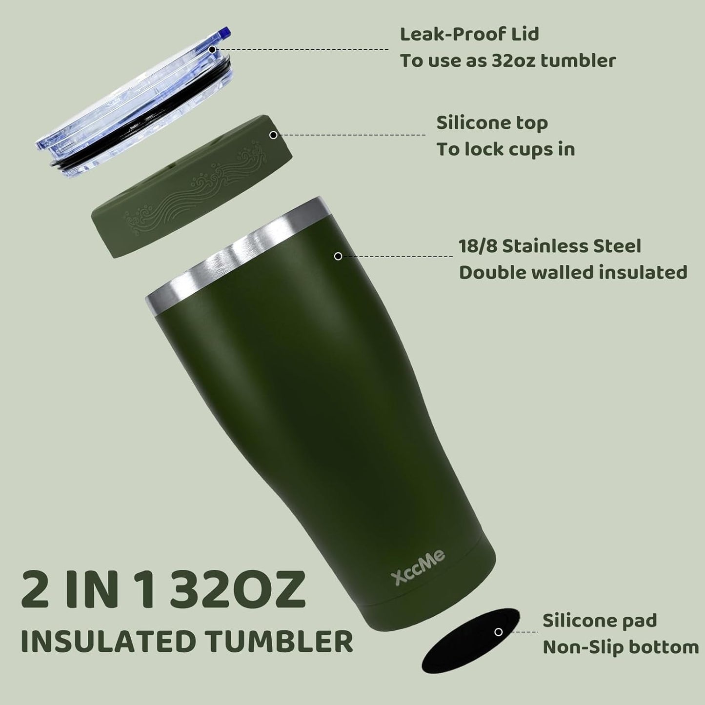 Universal Iced Coffee Sleeve,32oz Double Wall Stainless Steel Insulator Fits 16-32oz Starbucks/Dunkin/McDonalds Cups,Reusable Iced Coffee Cup Holder,Leak-Proof Tumbler for Hot,Cold Drink