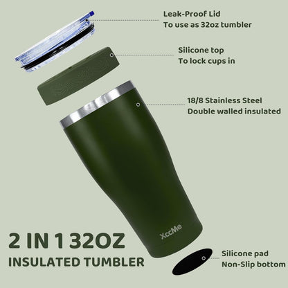 Universal Iced Coffee Sleeve,32oz Double Wall Stainless Steel Insulator Fits 16-32oz Starbucks/Dunkin/McDonalds Cups,Reusable Iced Coffee Cup Holder,Leak-Proof Tumbler for Hot,Cold Drink