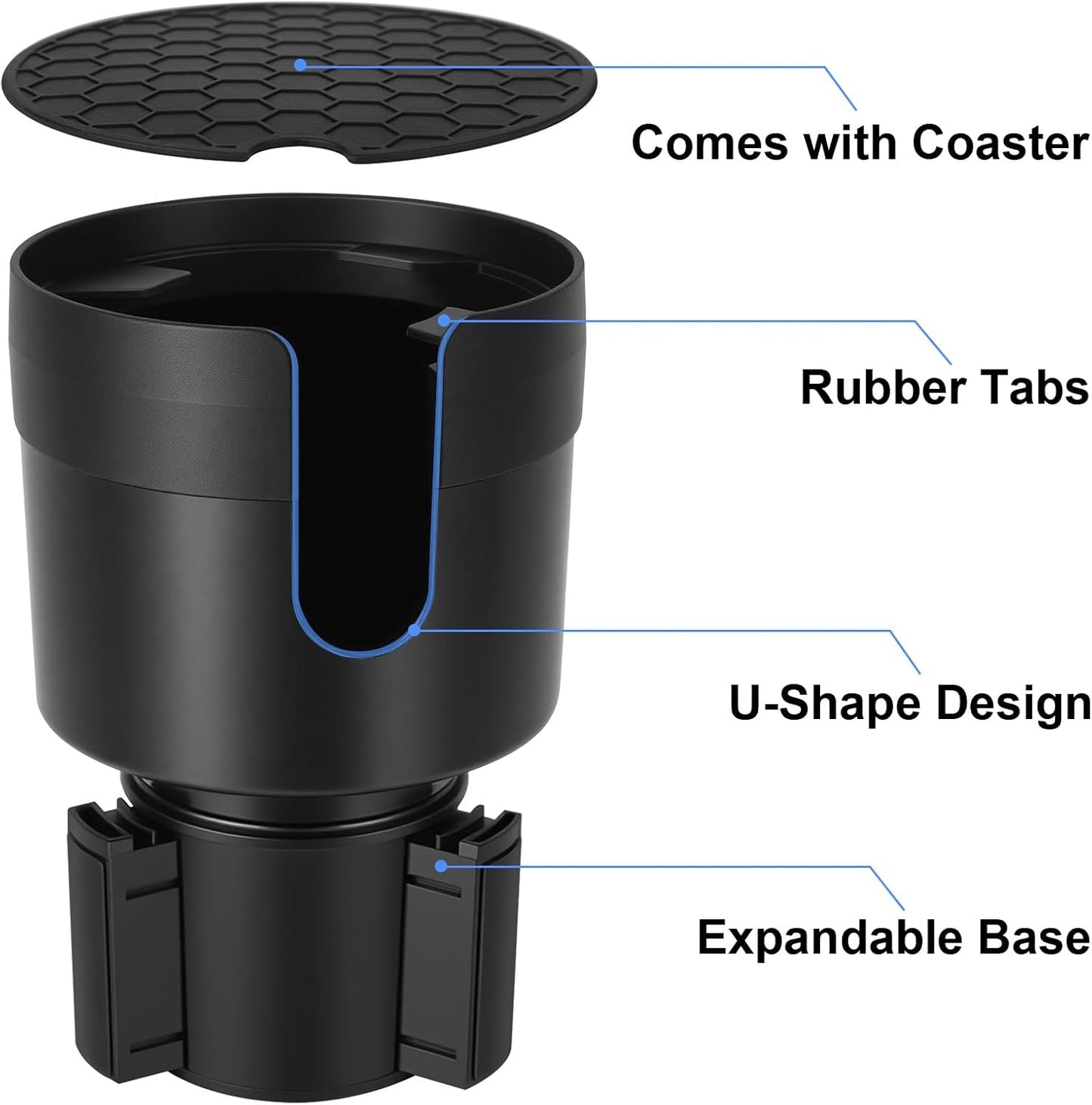 Car Cup Holder Expander, Large Cup Holder Extender for Car with Adjustable Base, Water Bottle Holder Adapter Fits Yeti, Hydro Flask 24/32oz, Big Water Bottles in 3"-3.9", Black