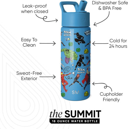 Simple Modern Disney Minnie Mouse Kids Water Bottle with Straw Lid | 14oz Insulated Stainless Steel Kids Tumbler & Spill Proof Toddler Cup for School, Girls, Boys | Summit | Minnie Mouse Fun - Colors A