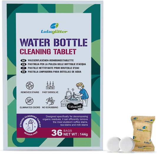 Water Bottle Cleaning Tablets 36 Bags Clean Stainless Steel Thermos Tumbler Insulated and Reusable Water Bottles Washer Tablets for Home Hiking Camping