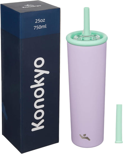 Konokyo 25oz Insulated Tumbler with Lid and Straw, Reusable Iced Coffee Cup with Lid, Travel Coffee Mug, BPA-Free, Leak-Proof and Durable, Oasis