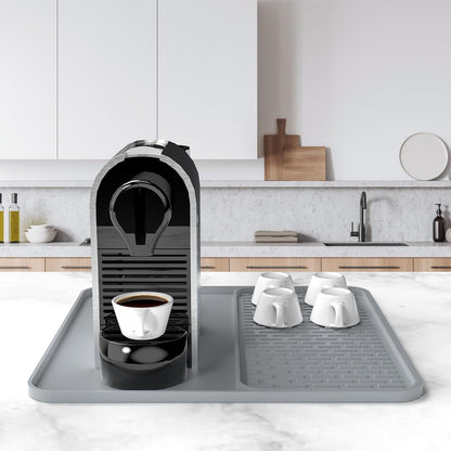 Silicone Coffee Mat, 24''x16'' Bar Mat with Detachable Dish Drying Mat - Fits Under Coffee Maker & Dish Rack