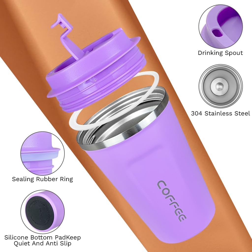 SPLMIFA Travel Coffee Mug Leak-Proof, Reusable Coffee Cups with Lids, Stainless Steel Vacuum Insulated Coffee Tumblers, Thermal Insulation Cup for Men and Women Hot & Cold Drinks(2nd-Green Pink, 12OZ)