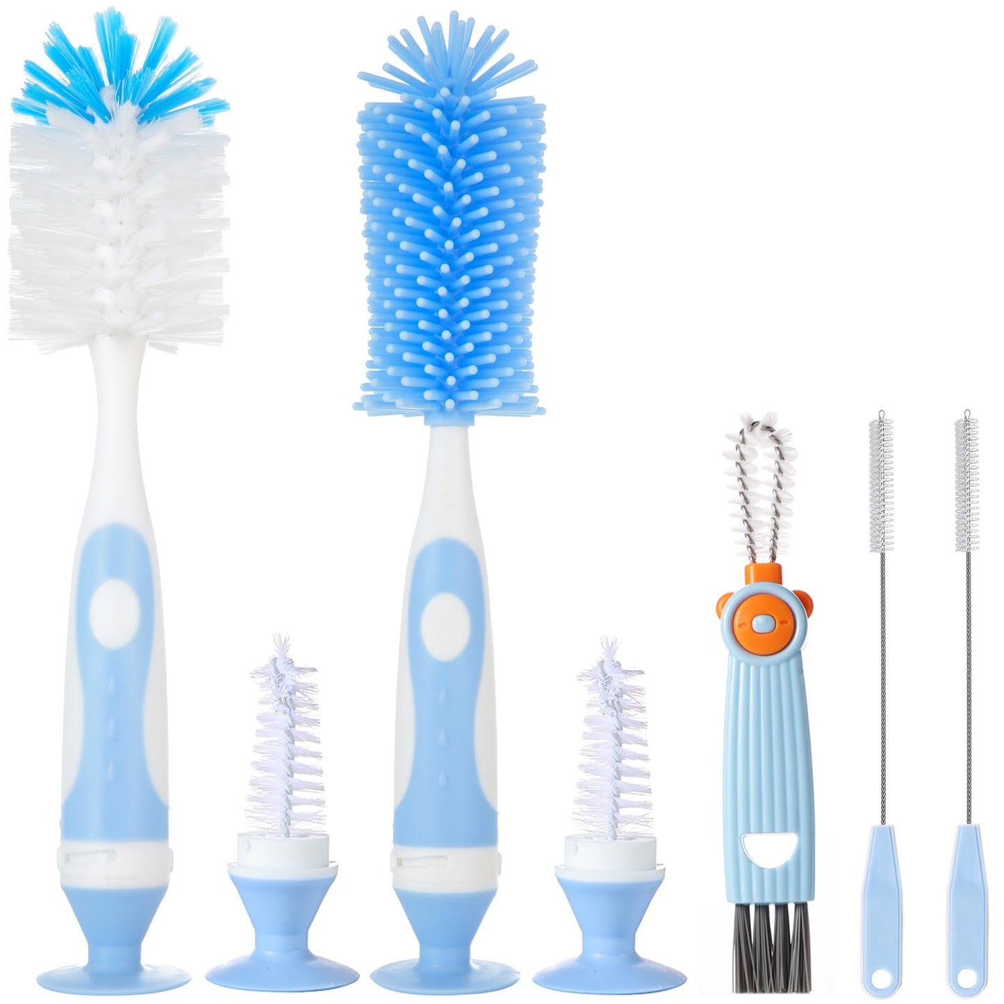 Ariseno 5-in-1 Baby Bottle Cleaner Set, Including Nylon & Silicone Bottle Brush, Cap, Straw & Nipple Brushes, BPA-Free (Grey)