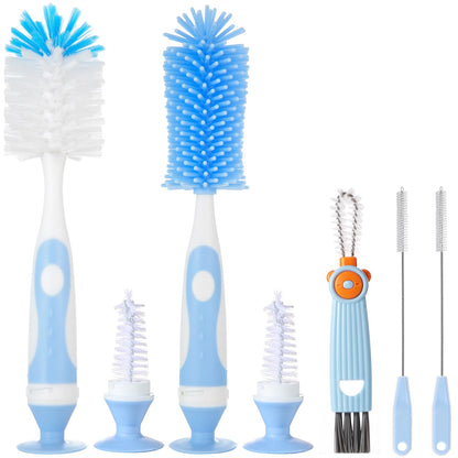 Ariseno 5-in-1 Baby Bottle Cleaner Set, Including Nylon & Silicone Bottle Brush, Cap, Straw & Nipple Brushes, BPA-Free (Grey)