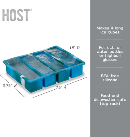 Host Ice Cube Tray, Makes Four 5-Inch Long Cubes, Durable Silicone Trays with Easy Release Design, Perfect for Water Bottles and Highball Glasses, Home Bar Accessories, Set of 1, Marble