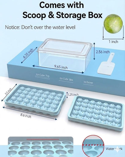 Ice Cube Trays with Lid and Bin, BPA-Free Mini 0.8 Inch Sphere Ice Molds, 2-Pack Small Round Ice Ball Trays, Easy Release, Includes Scoop & Ice Storage Box for Cocktails, Coffee