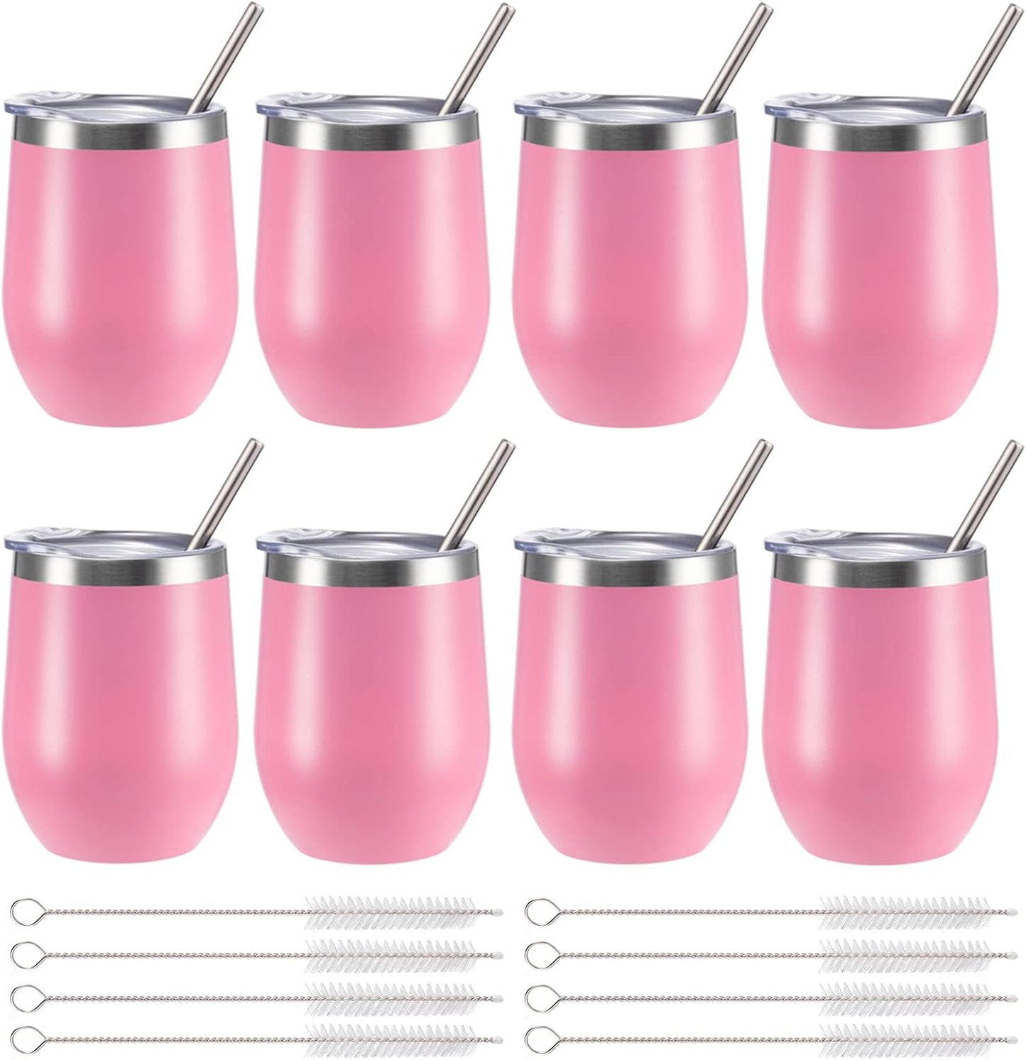 12 oz Insulated Wine Tumbler with Lid and Straw,Stainless Steel Stemless Wine Tumbler Glasses Double Wall Vacuum Wine Cups Tumbler for Coffee,Champaign,Cocktail,Office（Silver,1）