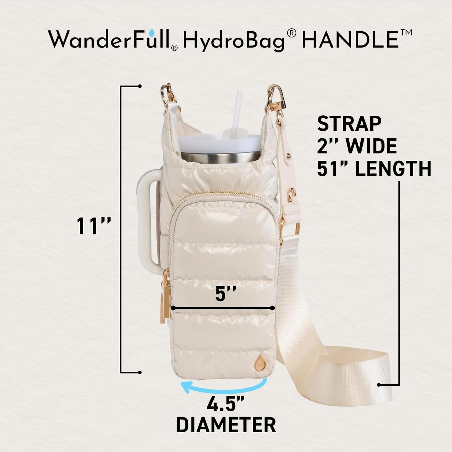 WanderFull Original HydroBag Handle® Zipper Slot for Handle, Hands-Free Crossbody Water Bottle Holder & Tumbler Accessories