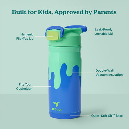 Reduce Hydrate Pro Kids 14oz Stainless Steel Insulated Water Bottle w/Straw – Spill Proof Tumbler for Kids – 30 Hour Cold Retention – Dishwasher Safe Leak-Proof Design - Abstract Flowers