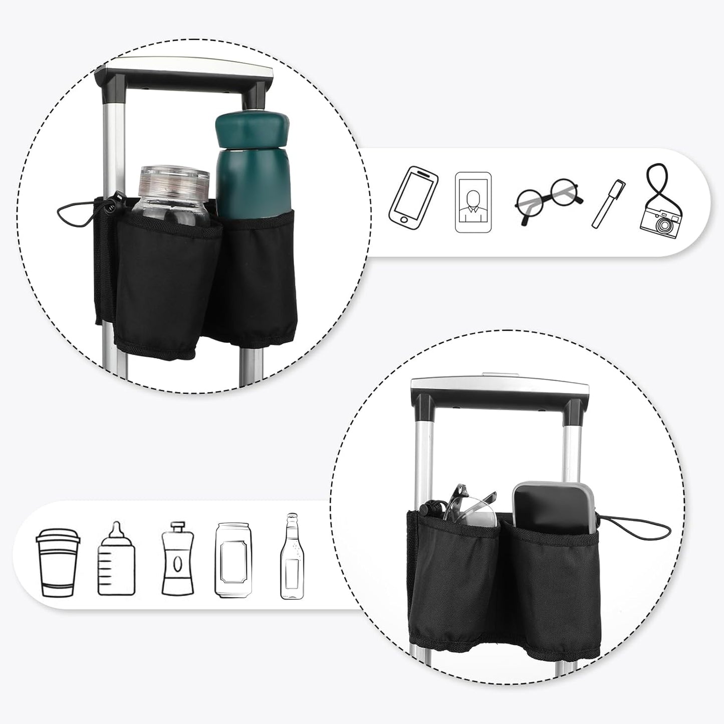 Luggage Travel Cup Holder Free Hand Drink Carrier Hold Two Coffee, Luggage Drink Holder for Suitcase for Most Flight Attendants, Business People, Travel Essentials(Black)