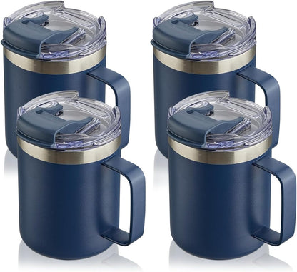 12oz Insulated Coffee Mug Cup with Handle, Stainless Steel Travel Coffee Mug with Flip Lid, Double Wall Vacuum Coffee Tumbler, Navy