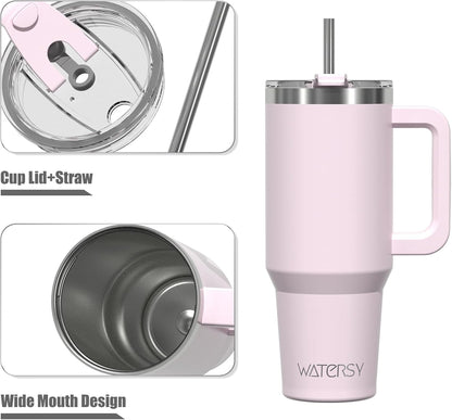 40 oz Tumbler with Handle,Tumbler with Lid and Straw,Double Wall Insulated Cup Stainless Steel Travel Mug(Cold for 34 Hours),Water Bottle for Iced Tea,Coffee,Cold Beverages(Purple)