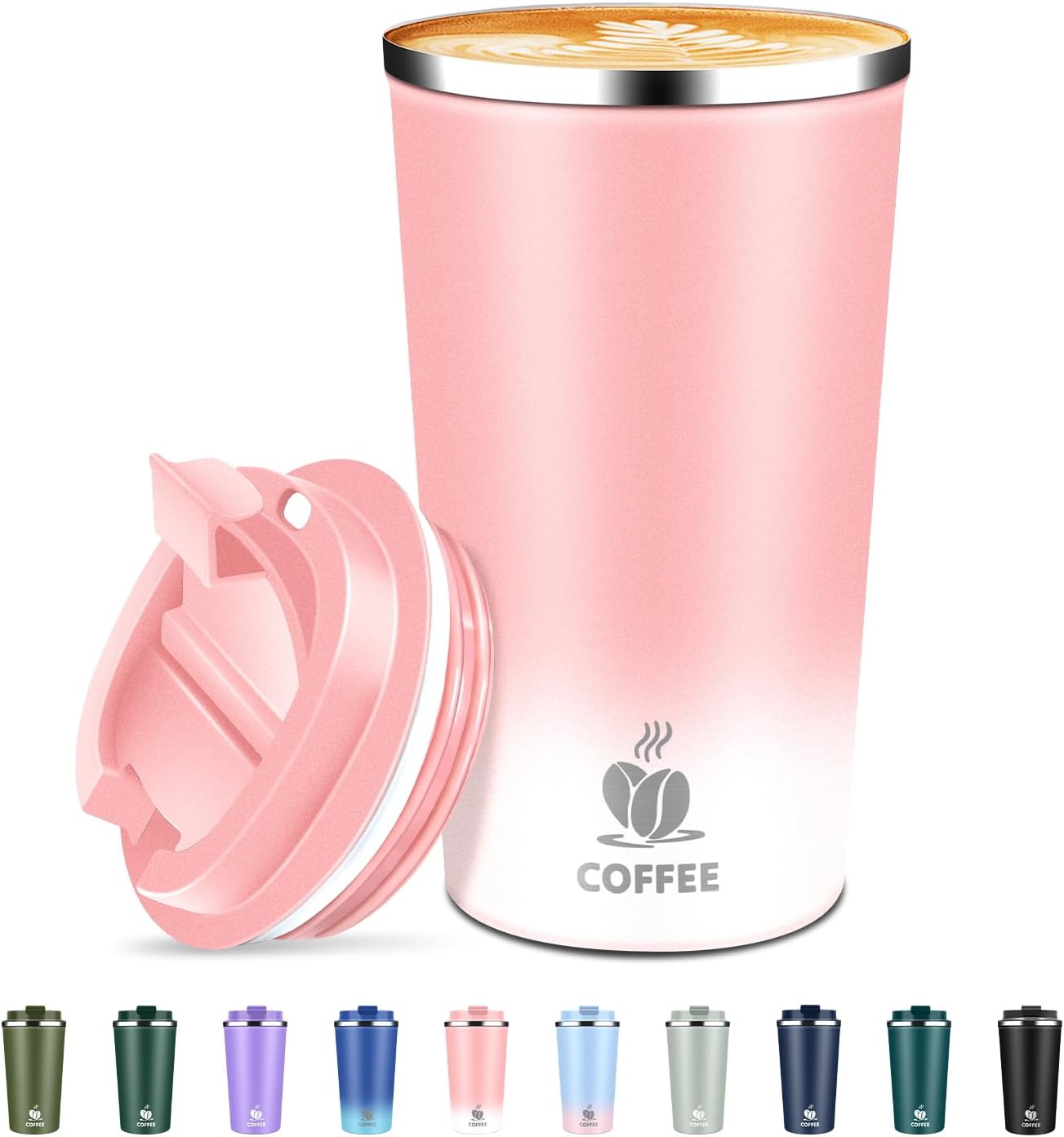 Insulated Travel Coffee Mug Reusable Coffee Tumbler Cup with Flip Lid Leak Proof Spill Proof for Office School Party Camping Hot and Cold Drink,Stainless Steel 17oz (Black)