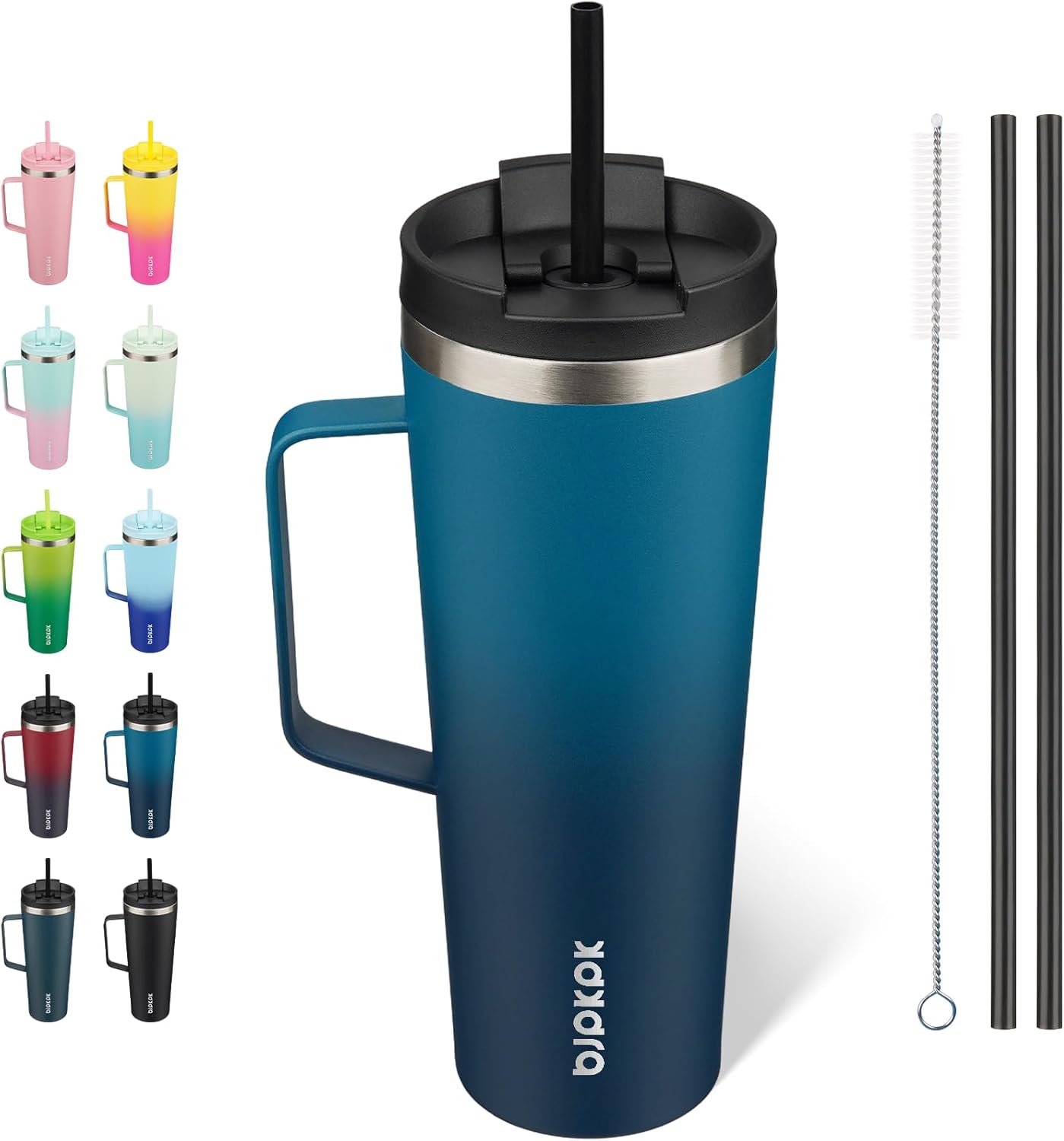 BJPKPK Insulated Tumbler with Handle, 18oz Insulated Tumblers with Lid and Straw, Stainless Steel Metal Water Bottles, Coffee Travel Mugs, Cups, Marshmallow