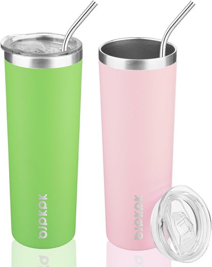 BJPKPK Skinny Tumbler with Lid 20 oz Stainless Steel Vacuum Insulated Double Wall Travel Coffee Water Tumblers Cup,White