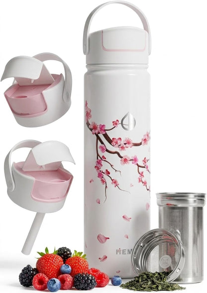 22 oz Ceramic Lined Tea Infuser Travel Tumbler, Micro-Mesh Stainless Steel Infuser, Pure Taste Ceramic Interior, Triple Insulated 12hr Hot Cold, Dual Sip & Straw Lid, Scratch-Resistant
