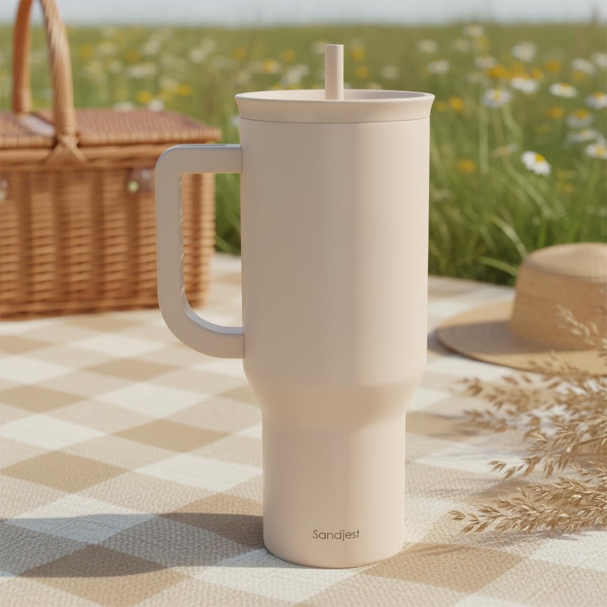 Floral Tumbler with Handle 40oz, Stainless Steel Insulated Tumblers Coffee Travel Mug Cup with Straw, Flower Coffee Cup Gifts for Women Girls, Gift for Her on Christmas Birthday Mothers Day